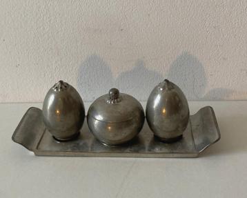 Just Andersen pewter peper en zout set, jaren '30 beschikbaar voor biedingen