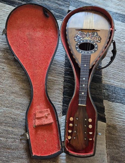 Prachtige antieke mandoline in originele houten koffer., Muziek en Instrumenten, Snaarinstrumenten | Mandolines, Gebruikt, Ophalen of Verzenden