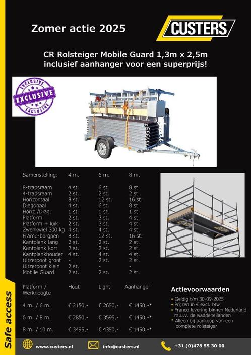 Custers Rolsteiger 1.35x2.50x10.3m ZOMER-ACTIE!, Doe-het-zelf en Verbouw, Steigers, Nieuw, Rolsteiger of Kamersteiger, 5 meter of hoger