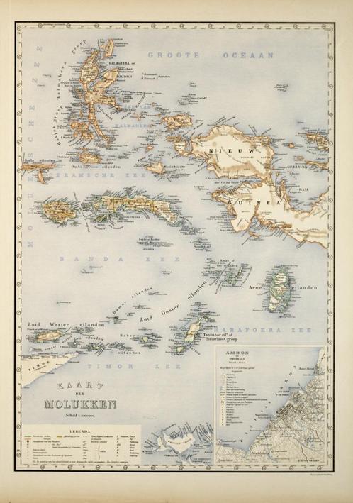 Grote landkaart van de Molukken op POSTERFORMAAT!, Boeken, Atlassen en Landkaarten, Zo goed als nieuw, Landkaart, Wereld, 1800 tot 2000