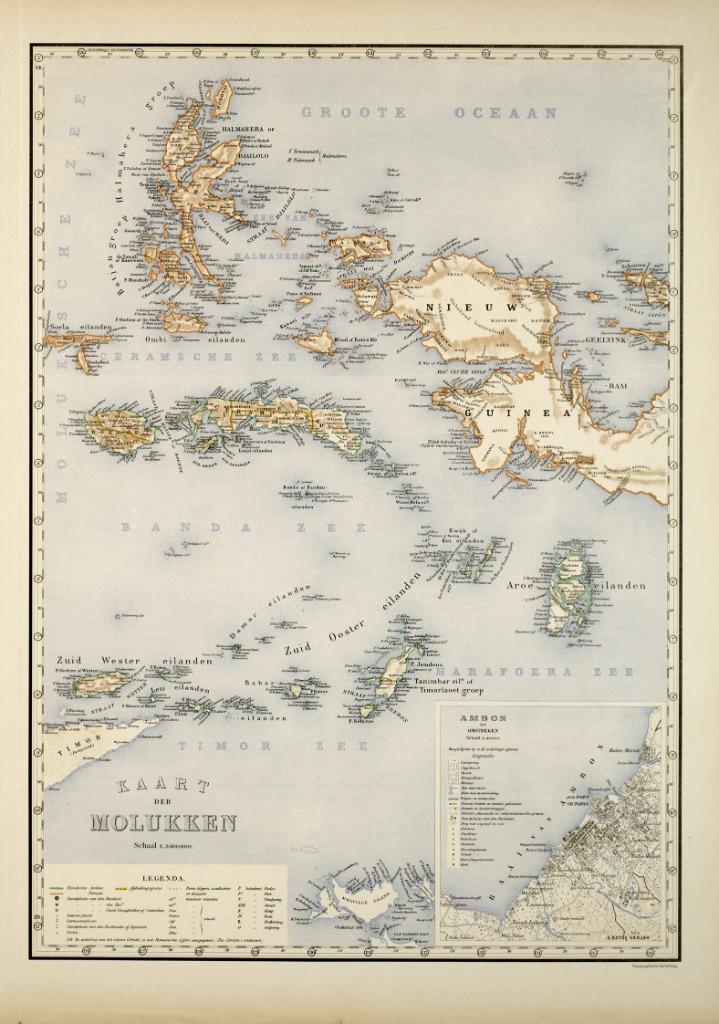Grote landkaart van de Molukken op POSTERFORMAAT!, Boeken, Atlassen en Landkaarten, Zo goed als nieuw, Landkaart, Wereld, 1800 tot 2000