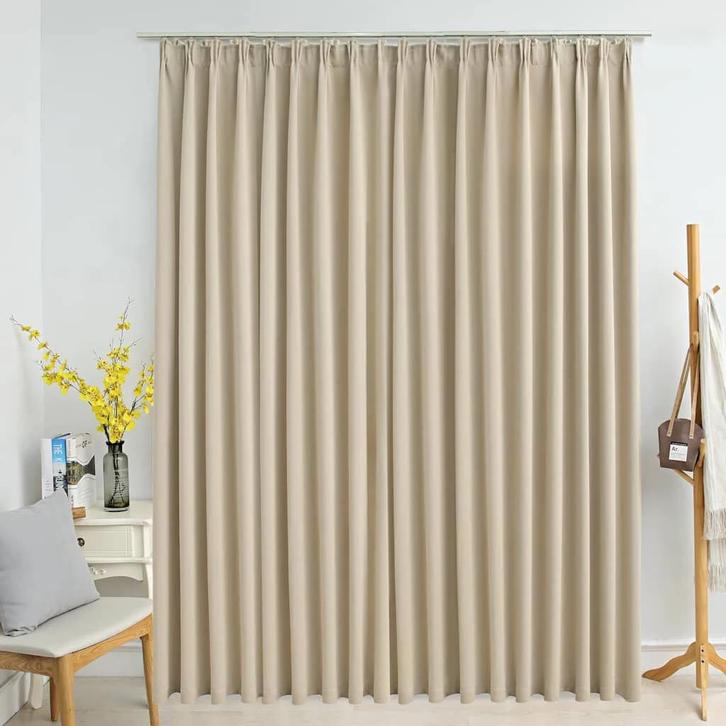 Gordijn verduisterend met haken 290x245 cm beige, Huis en Inrichting, Stoffering | Gordijnen en Lamellen, Nieuw, 200 cm of meer
