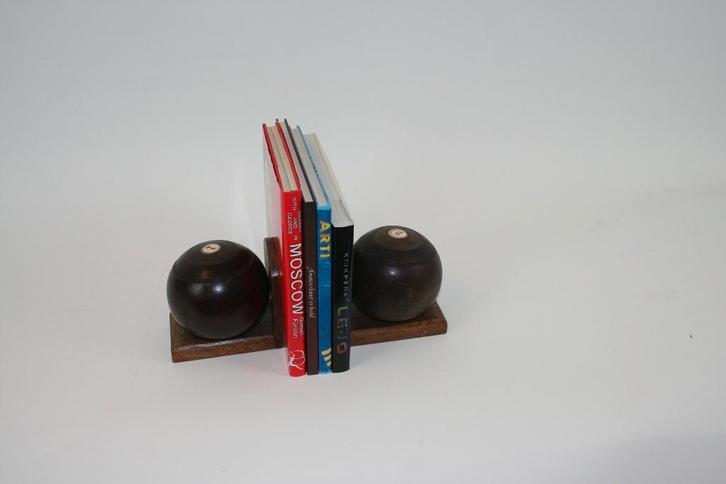 Vintage Boekensteunen met Lawn bowls lignum ballen– Paar, Antiek en Kunst, Antiek | Woonaccessoires, Ophalen of Verzenden