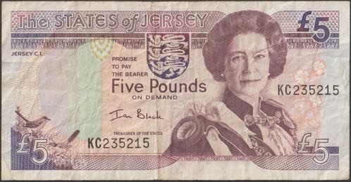 Jersey 5 pounds ND(2000) gebruikt p.27a (nr 15), Postzegels en Munten, Bankbiljetten | Europa | Niet-Eurobiljetten, Los biljet