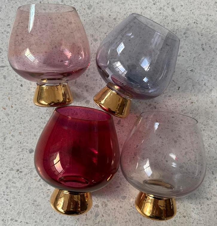 Cognacglazen met gouden voet gekleurd, Antiek en Kunst, Antiek | Glas en Kristal, Ophalen of Verzenden