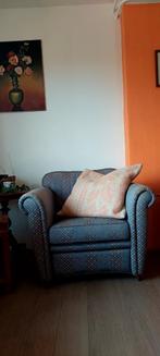 Vintage zitstoel fauteuil lichtblauwe stof leesstoel, Huis en Inrichting, Gebruikt, Stof, Ophalen of Verzenden
