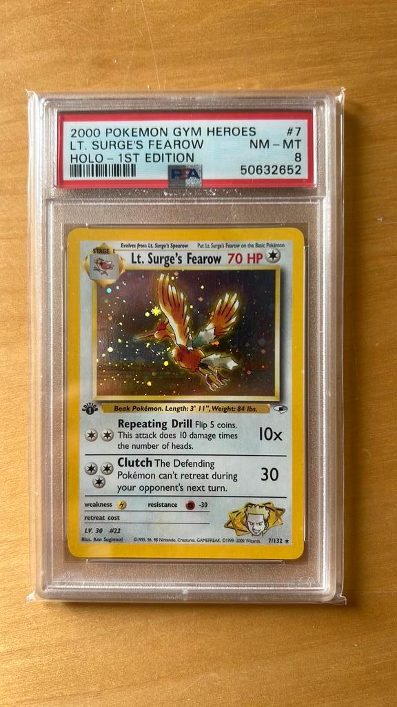Lt. Surge’s Fearow (7/132) - 1st. Edition - HOLO - PSA 8, Hobby en Vrije tijd, Verzamelkaartspellen | Pokémon, Zo goed als nieuw