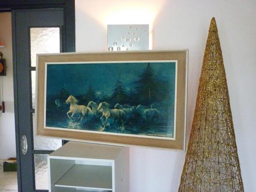 Alfredo Palmero paarden jaren '60 schilderij Horses by Night, Huis en Inrichting, Woonaccessoires | Wanddecoraties, Gebruikt, Ophalen of Verzenden