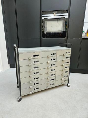 Vintage a4 opberg kastje trolley organiser retro industriël