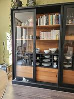 Vitrine kast James missende deur zwart, Ophalen, 100 tot 150 cm, 200 cm of meer, Glas