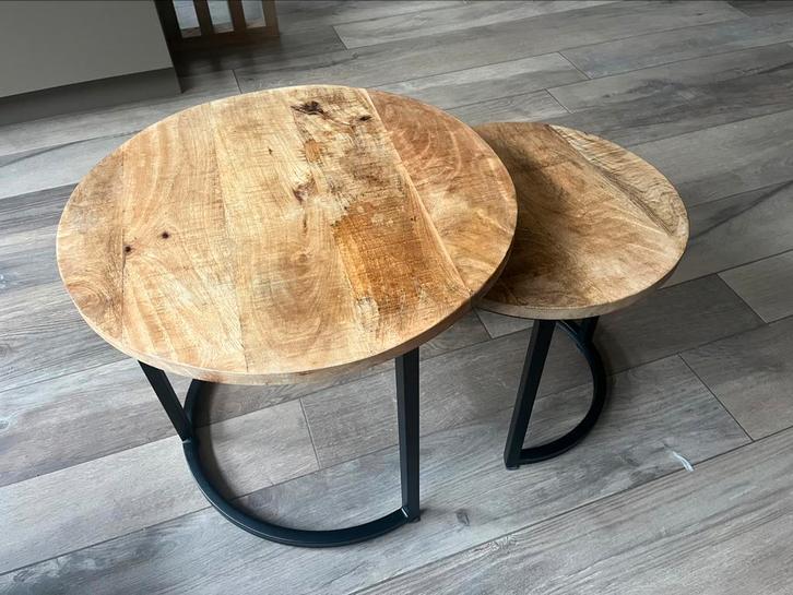 Ronde bijzettafel / salontafel set van 2 - Woonexpress, Huis en Inrichting, Tafels | Salontafels, Zo goed als nieuw, Minder dan 50 cm