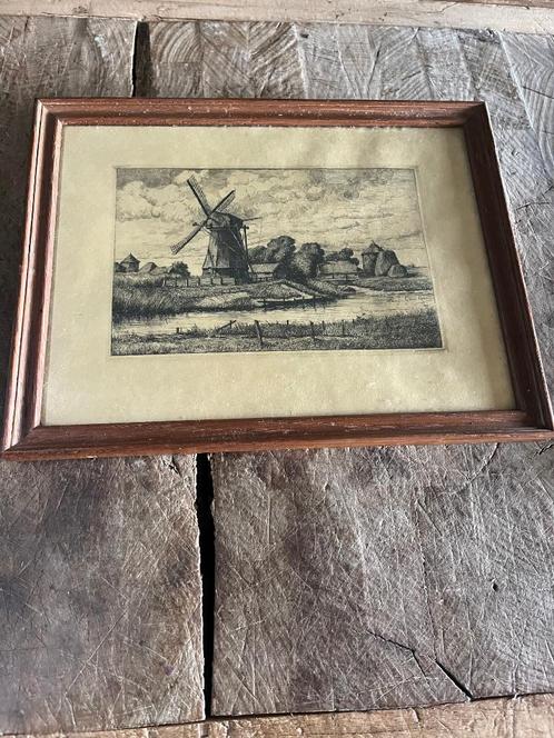 Ets a.j. Grootens (1864-1957) in lijst achter glas., Antiek en Kunst, Kunst | Etsen en Gravures, Ophalen
