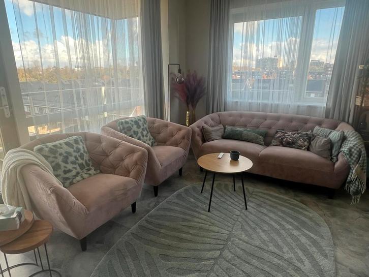 Stijlvolle fauteuils en bank set, Huis en Inrichting, Fauteuils, Gebruikt, Stof, 125 cm of meer, Minder dan 75 cm, Ophalen