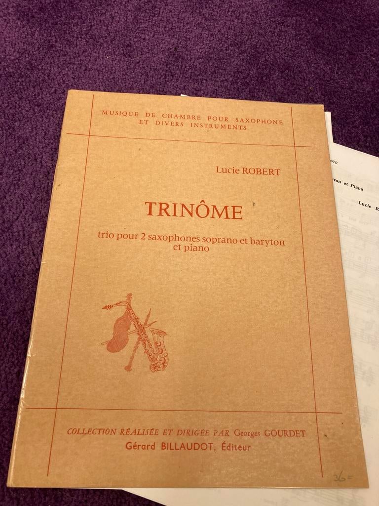 Trinôme, Lucie Robert voor sopraansax, baritonsax en piano, Muziek en Instrumenten, Gebruikt, Saxofoon, Overige genres, Overige soorten