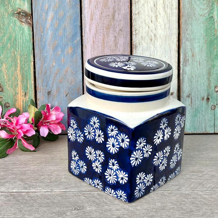 Voorraadpot London Pottery madeliefjes keramiek blauw wit, Huis en Inrichting, Keuken | Keukenbenodigdheden, Gebruikt, Ophalen of Verzenden