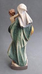 Om 1950 - 1960 Massief Lindenhout Beeld Maria Madonna Kind, Antiek en Kunst, Ophalen of Verzenden