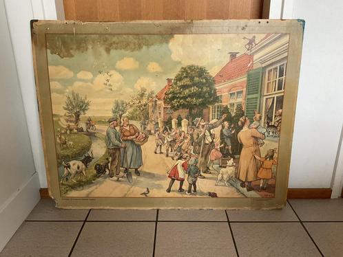 Antieke schoolplaat Leesplank Cornelis Jetses Aap Noot Mies, Antiek en Kunst, Antiek | Schoolplaten, Overige thema's, Ophalen