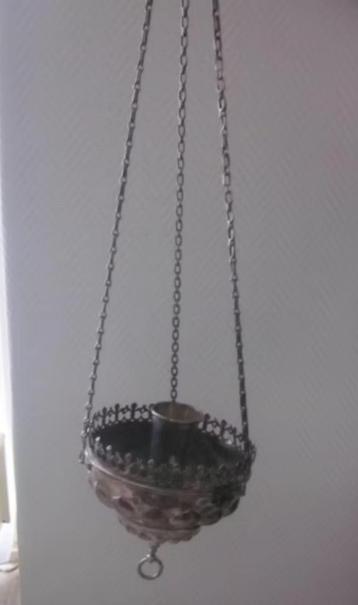 Grote verzilverde antieke Godslamp incl ketting 100 cm lang. beschikbaar voor biedingen