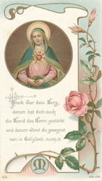 Mooi oud devotieprentje H. Hart van Maria met roos, Ophalen of Verzenden, Zo goed als nieuw, Kaart of Prent, Christendom | Katholiek