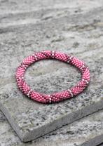 Glaskralen armband - roze, grijs - RB095, Nieuw, Verzenden, Overige kleuren