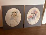 Vintage Sara Moon tekeningen op canvas, Ophalen, Minder dan 50 cm, Gebruikt, 50 tot 75 cm