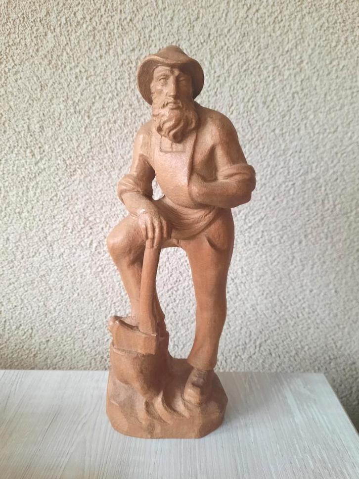 Houten Beeldje Mijnwerker 26 cm hoog, Antiek en Kunst, Kunst | Beelden en Houtsnijwerken, Ophalen of Verzenden