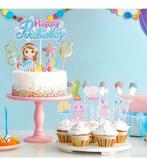 Zeemeermin verjaard tafelkleed, achtergr met taarttoppers, Ophalen of Verzenden, Zo goed als nieuw, Taarten of Cupcakes, Versiering
