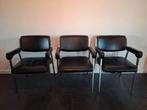6 Vintage Zwarte Leren Eetkamerstoelen, Huis en Inrichting, Ophalen, Gebruikt, Zwart, Vintage