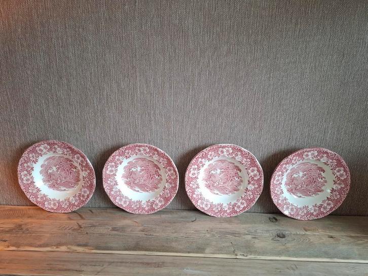 Wedgwood Woodland diepe Borden - 4 stuks Engels servies, Antiek en Kunst, Antiek | Keramiek en Aardewerk, Ophalen of Verzenden
