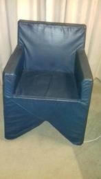 Blauw leren fauteuil, Ophalen, Zo goed als nieuw, 75 tot 100 cm, 50 tot 75 cm