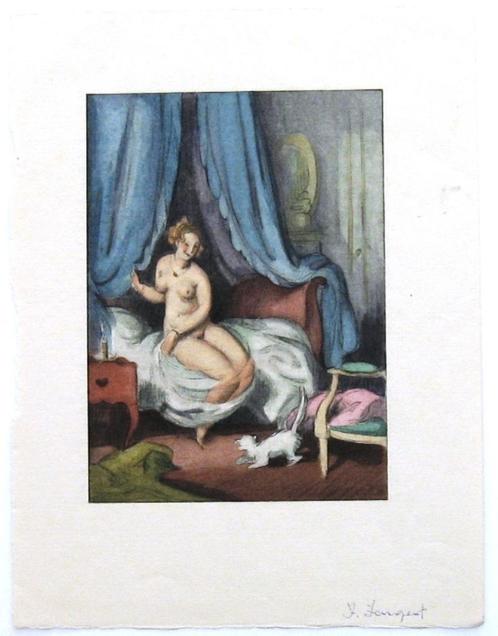 A79-8 Boekillustratie Kleur Naakte vrouw op bed - Balzac, Antiek en Kunst, Kunst | Litho's en Zeefdrukken, Ophalen of Verzenden