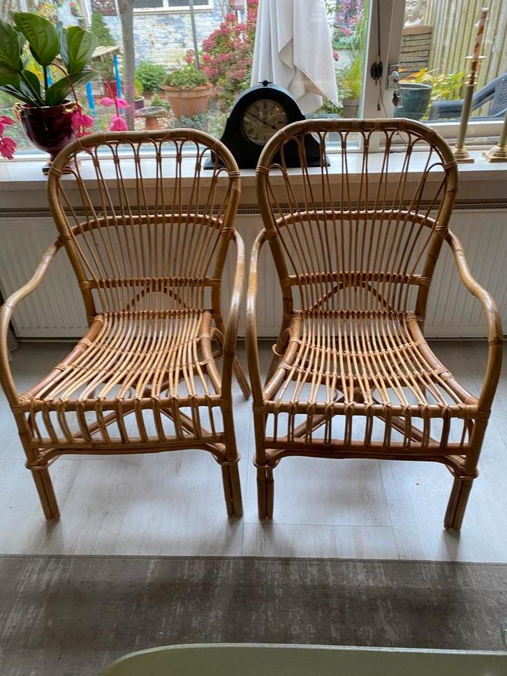 Twee Rotan Stoelen, Huis en Inrichting, Stoelen, Gebruikt, Twee, Riet of Rotan, Bruin, Ophalen