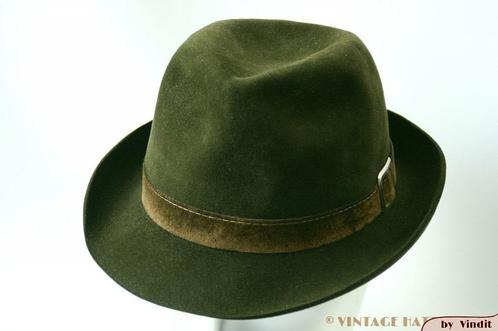 Vintage Gleufhoed Jachthoed Samisch groen fluweel 55 = S -XS, Kleding | Heren, Hoeden en Petten, Gedragen, Hoed, 57 cm (M, 7⅛ inch) of minder