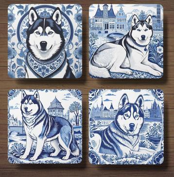Husky Delfts Blauw onderzetters met houder beschikbaar voor biedingen