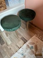 Mini poef/kruk groen velvet met goud, Huis en Inrichting, Krukjes, Ophalen, Zo goed als nieuw