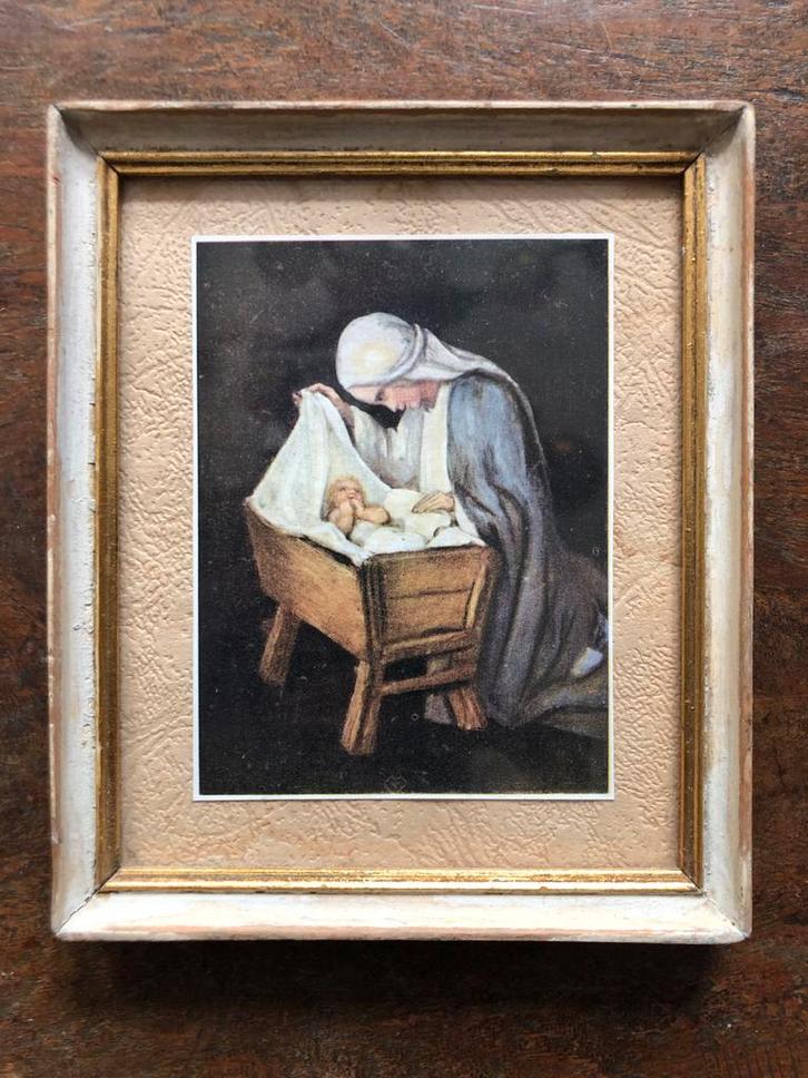 Religieuze prent: Maria met kindje Jezus, Verzamelen, Foto's en Prenten, Gebruikt, Voor 1940, Ophalen of Verzenden