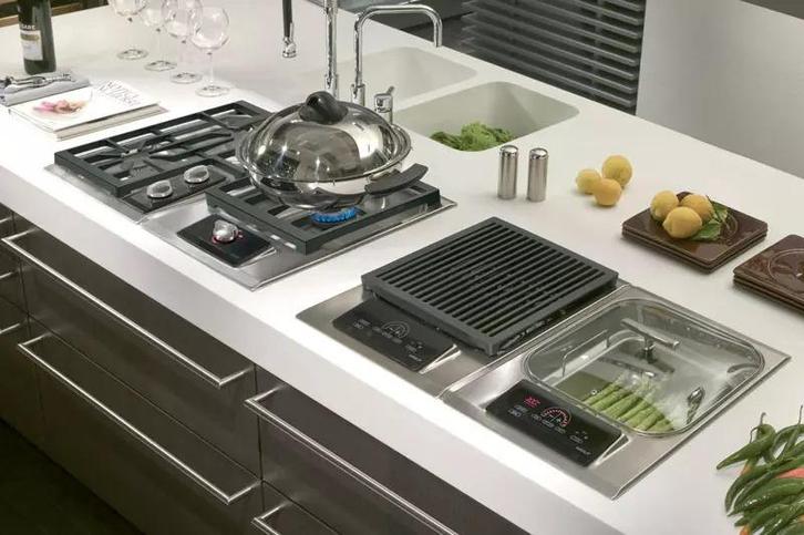 Luxe Wolf inbouw Steamer Wokbrander 2pits & elektrische gril, Witgoed en Apparatuur, Kookplaten, Zo goed als nieuw, Inbouw, Gas