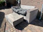 Zelfgemaakte tuinbank met kussens en bijzettafel, Ophalen, Gebruikt, 3 zitplaatsen, Bank