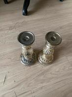 Glazen kandelaars zilver gemailleerd riviera maison oud, Overige materialen, Overige kleuren, 25 tot 50 cm, Ophalen of Verzenden