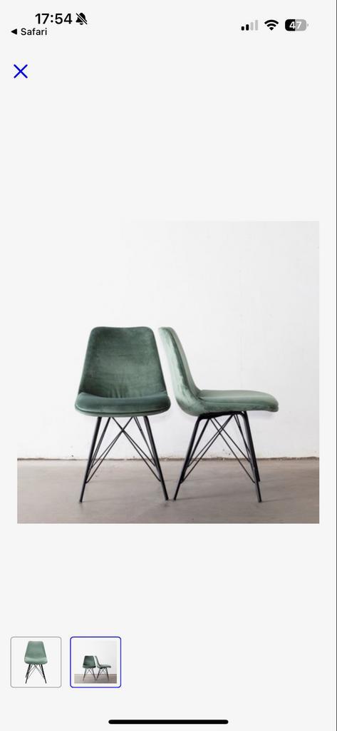 Eetkamerstoelen Ivy Velvet Groen (set van 2), Huis en Inrichting, Stoelen, Zo goed als nieuw, Twee, Metaal, Overige kleuren, Ophalen