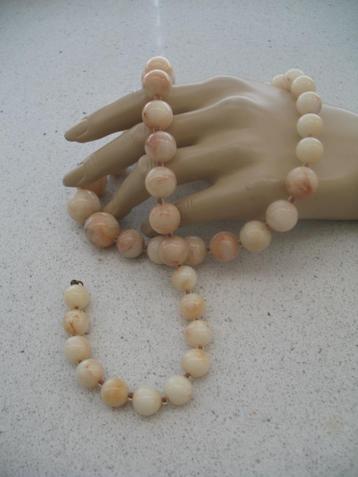 Kralenketting Roomkleur Swirl mix + Bronsklr Slotje Vintage beschikbaar voor biedingen