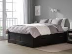 Ikea brimnes bed opberglades zwart 140x200 lattebodem matras, Verstelbaar, Zwart, Tweepersoons, 200 cm