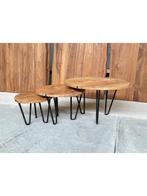 Salontafels industrieel set van 3 mango, 50 tot 100 cm, Rond, Nieuw, 50 tot 100 cm