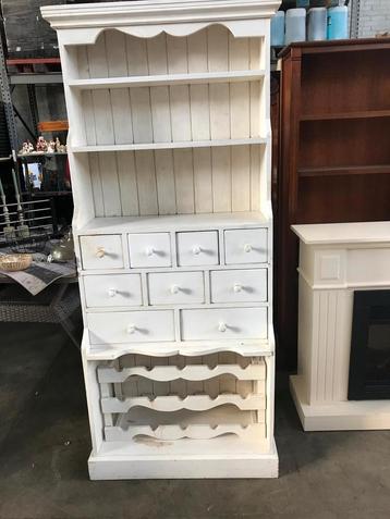 Witte Houten Kast met Laden en Wijnrek beschikbaar voor biedingen