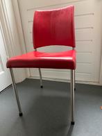 Retro eetkamerstoel roestvrij staal met rood leer, Huis en Inrichting, Stoelen, Gebruikt, Leer, Ophalen of Verzenden, Vijf, Zes of meer stoelen
