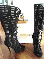 Opengewerkte laars met stilettohak en veters mt. 39, Ophalen, Hoge laarzen, Zwart, Nieuw