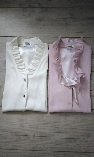 Reichart,  2 blousen,  beige en roze, met roesels, maat 44. beschikbaar voor biedingen