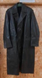 Antieke lange zwart leren jas motorjas, Ophalen of Verzenden, Tweedehands, Heren