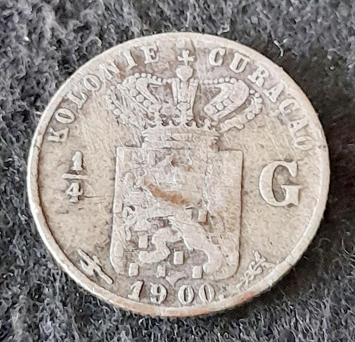 Curacao 25 cent 1900 B verticale cedille, Postzegels en Munten, Munten | Amerika, Losse munt, Zuid-Amerika, Zilver, Ophalen of Verzenden
