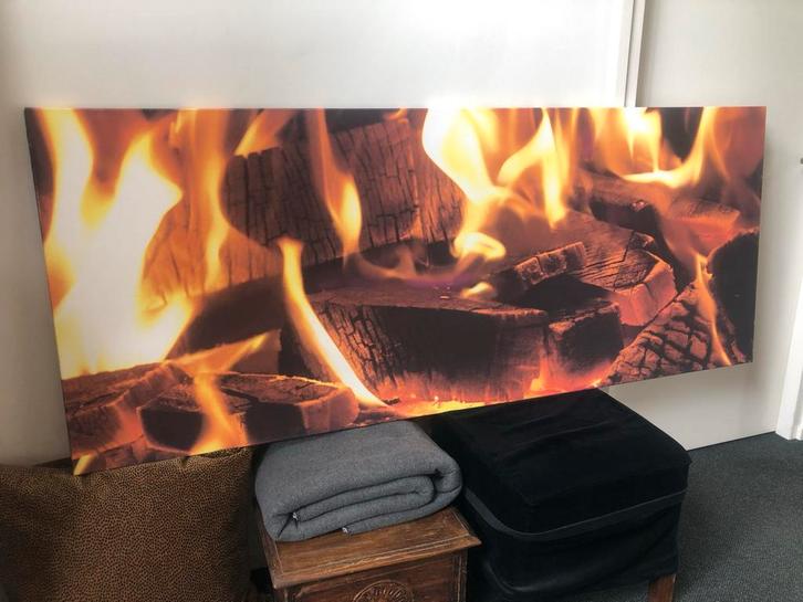 Canvas Schilderij - Sfeervolle Openhaardvuur - 200x80cm, Huis en Inrichting, Woonaccessoires | Schilderijen, Tekeningen en Foto's